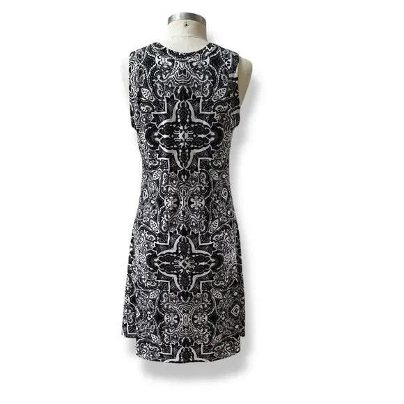 Karen Kane A Line Knit Dress Womens M Black White Beach Summer Casual Lined Boho - Picture 3 of 7